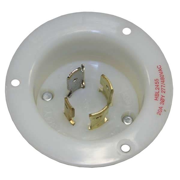 Hubbell 20A Flanged Locking Inlet 4P 4W 277/480VAC L19-20P WT - HBL2455