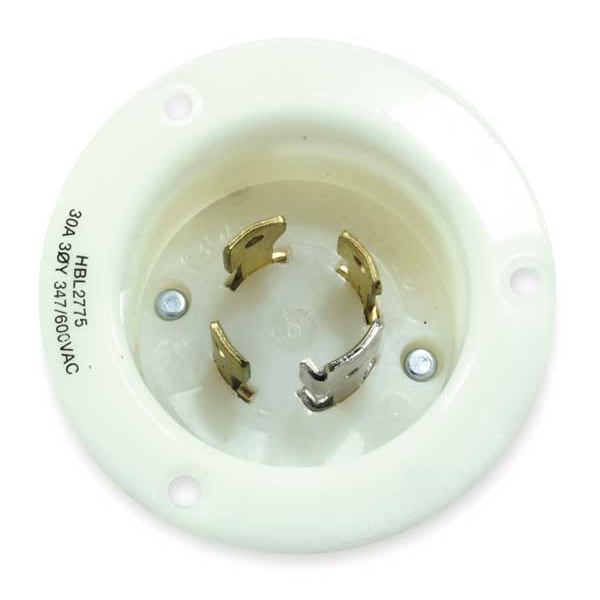 Hubbell 30A Flanged Locking Inlet 4P 4W 347/600VAC L20-30P WT - HBL2775
