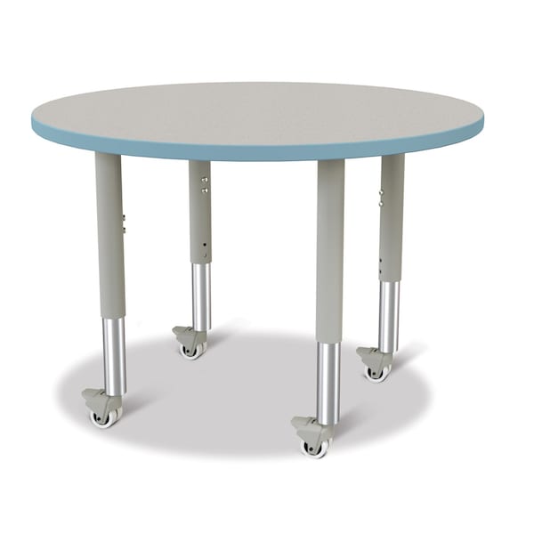 Jonti-Craft Berries Round Activity Table, 36 in. Diameter, Mobile, Freckled Gray/Coastal Blue/Gray - 6488JCM131