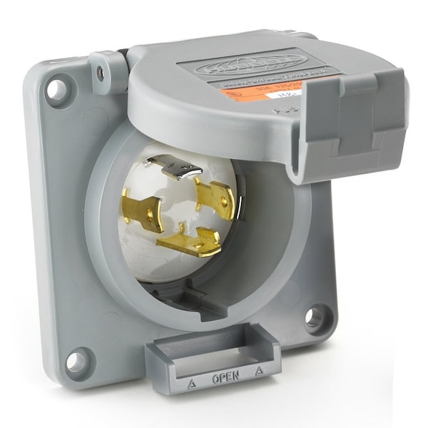 Hubbell Wiring Device-Kellems Locking Devices, Twist-Lock®, Industrial, Reversed Service Flanged Inlet, 30A 125/250V, 3-Pole 4-Wire Grounding, L14-30P, Screw Terminal, Gray - HBL2715SWR