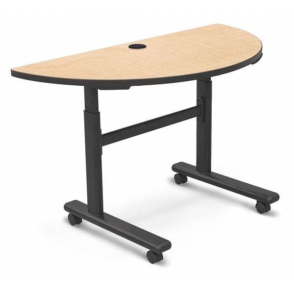 Mooreco Half Round Training Table, 48" W, 48" L, 28.5" to 45" H, High Pressure Laminate Top, Fusion Maple - 90315-7909-BK