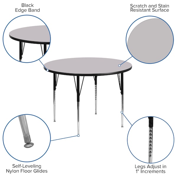 Flash Furniture Round Activity Table, 48 W, 48 L, 30.125 H, Chrome, Laminate, Particleboard, Steel, Grey - XU-A48-RND-GY-T-A-GG