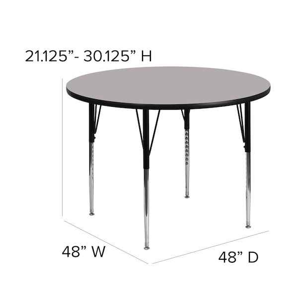 Flash Furniture Round Activity Table, 48 W, 48 L, 30.125 H, Chrome, Laminate, Particleboard, Steel, Grey - XU-A48-RND-GY-T-A-GG