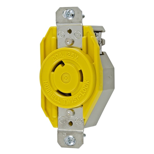 Hubbell Wiring Device-Kellems Locking Devices, Twist-Lock®, Corrosion Resistant Single Flush Receptacle, 20A, 125V AC, 2 Pole, 3 Wire Grounding, Yellow - HBL23CM10