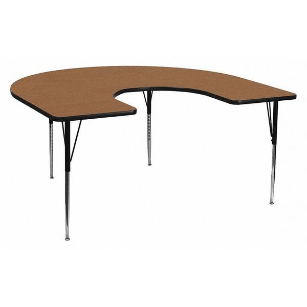 Flash Furniture Horseshoe Activity Table, 60 W, 66 L, 30.125 H, Chrome, Laminate, Particleboard, Steel, Wood Grain - XU-A6066-HRSE-OAK-T-A-GG