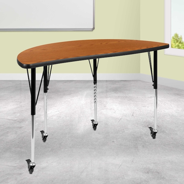 Flash Furniture Half Round 24 W, 47.5 L, 30 H, Chrome, Laminate, Particleboard, Steel, Wood Grain - XU-A48-HCIRC-OAK-T-A-CAS-GG