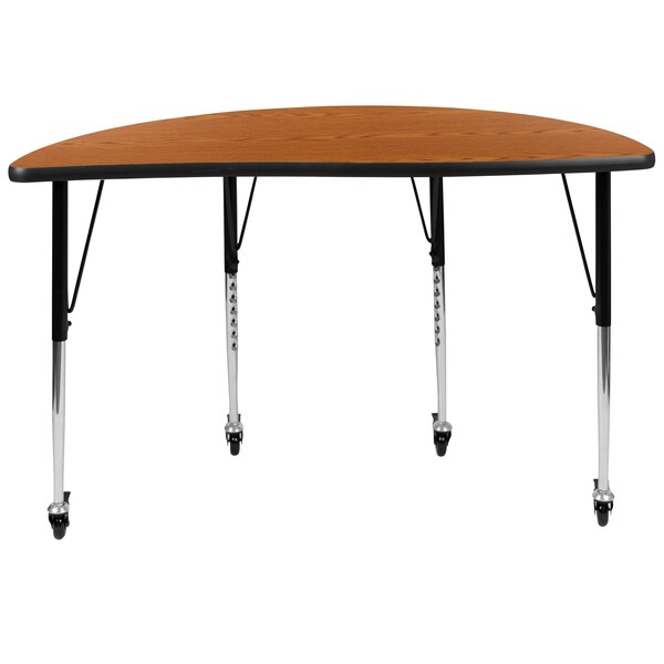 Flash Furniture Half Round 24 W, 47.5 L, 30 H, Chrome, Laminate, Particleboard, Steel, Wood Grain - XU-A48-HCIRC-OAK-T-A-CAS-GG