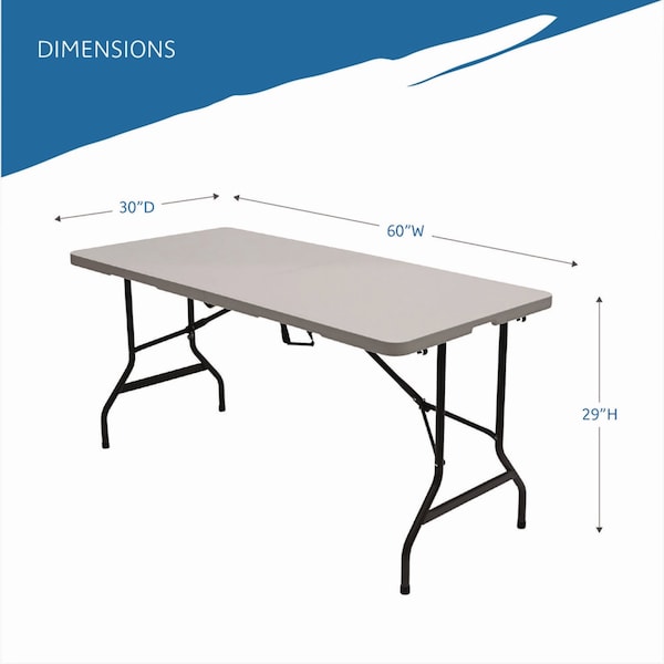 Iceberg Rectangle Folding Table, 60" W, 30" L, 29" H, Platinum Top, Blow-Molded High-Density Polyethylene - 65453