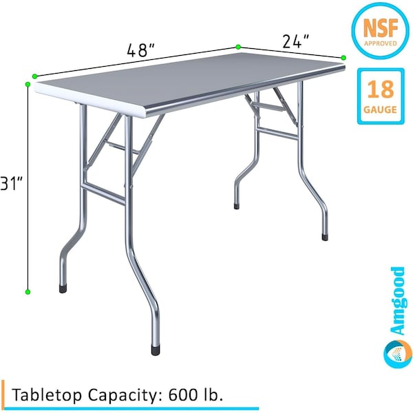 Amgood Folding Table, 24 in W, 48 in L, 31 in H - FWT-2448-Z