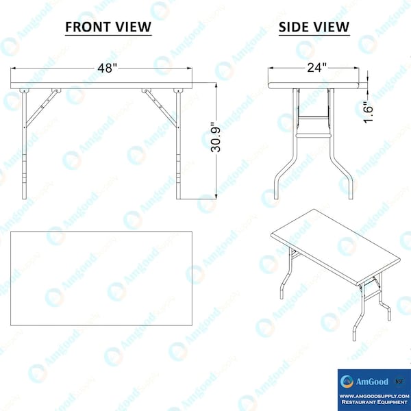 Amgood Folding Table, 24 in W, 48 in L, 31 in H - FWT-2448-Z
