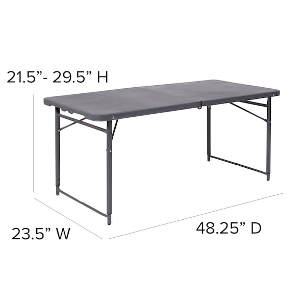 Flash Furniture Rectangle Folding Table, 23.5" W, 48.25" L, 29.5" H, Plastic Top, Grey - DAD-LF-122Z-DG-GG