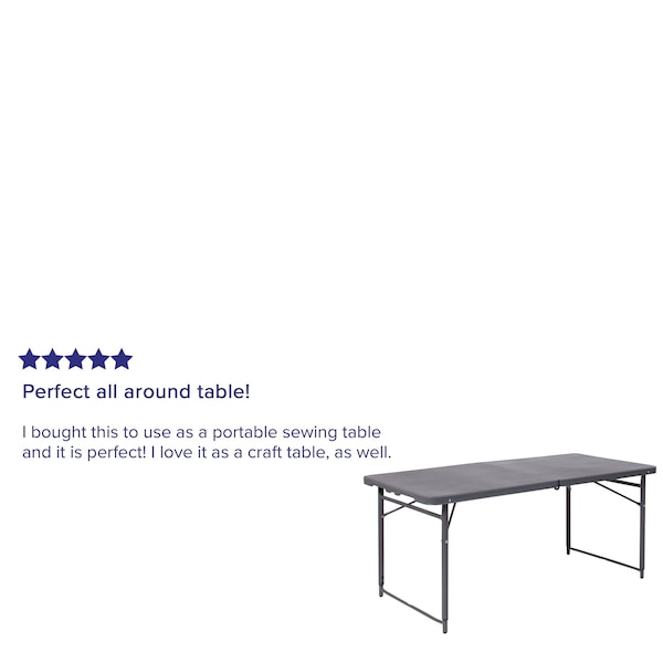 Flash Furniture Rectangle Folding Table, 23.5" W, 48.25" L, 29.5" H, Plastic Top, Grey - DAD-LF-122Z-DG-GG