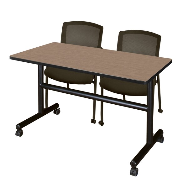 Regency Kobe Flip-Top Training Nesting Table W/ 2 Knight Mesh Chairs, 48 in W, 24 in L, Noble Oak - MKFT4824NO56CBK