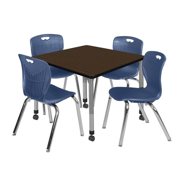 Regency Square Kee Mobile Adjustable Classroom Table W/ 4 Andy Chairs, 42 in W, 42 in L, Neo Walnut - TB4242NWAPCGY40NV
