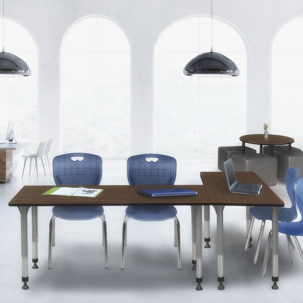 Regency Kee Adjustable Classroom Table W/ 2 Andy Stack Chairs, 66 in W, 24 in L, Neo Walnut - MT6624NWAPGY40NV