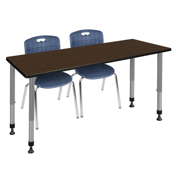 Regency Kee Adjustable Classroom Table W/ 2 Andy Stack Chairs, 66 in W, 24 in L, Neo Walnut - MT6624NWAPGY40NV