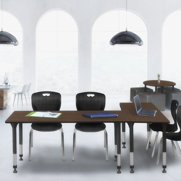 Regency Kee Adjustable Classroom Table W/ 2 Andy Stack Chairs, 66 in W, 24 in L, Neo Walnut - MT6624NWAPBK40BK