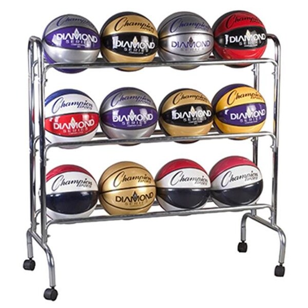 Champion Sports Champion Sports CHSBRC3 Portable Ball Rack 3 Tier Holds 12 Balls - CHSBRC3