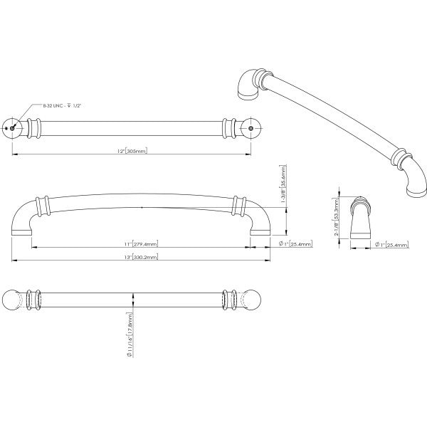 Jeffrey Alexander 12" Center-to-Center Satin Nickel Marie Appliance Handle - 445-12SN