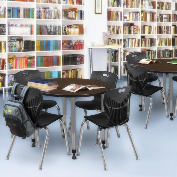 Regency Round Kee Adjustable Classroom Table W/ 4 Andy Stack Chairs, 36 in W, 36 in L, Neo Walnut - TB36RNDNWAPGY40BK