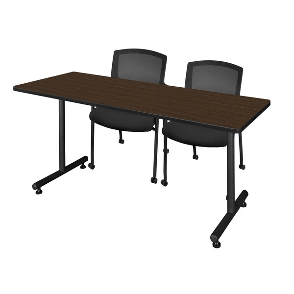 Regency Kobe T-Base Training Seminar Table W/ 2 Knight Mesh Chairs, 66 in W, 24 in L, Neo Walnut - MKTRCT6624NW56CBK