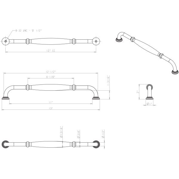 Jeffrey Alexander 12" Center-to-Center Polished Nickel Tiffany Appliance Handle - 658-12NI