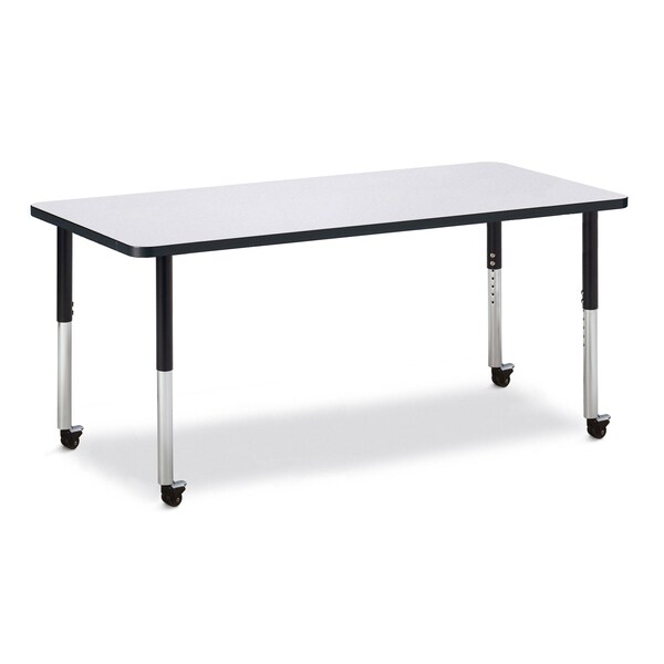 Jonti-Craft Berries Rectangle Activity Table, 30 in. x 72 in., Mobile, Freckled Gray/Black/Black - 6413JCM180