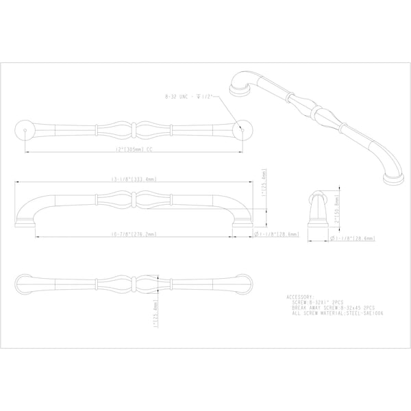 Jeffrey Alexander 12" Center-to-Center Brushed Oil Rubbed Bronze Bella Appliance Handle - 818-12DBAC