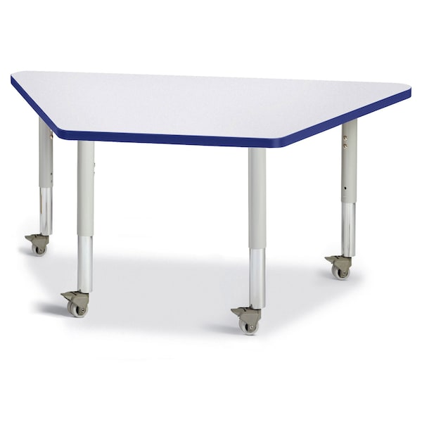 Jonti-Craft Berries Trapezoid Activity Tables, 24 in. x 48 in., Mobile, Freckled Gray/Blue/Gray - 6438JCM003