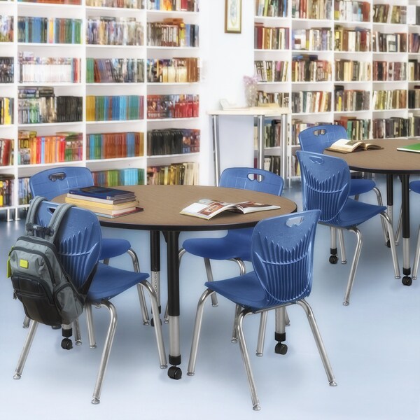 Regency Round Kee Mobile Adjustable Classroom Table W/ 4 Andy Chairs, 48 in W, 48 in L, Noble Oak - TB48RNDNOAPCBK40NV