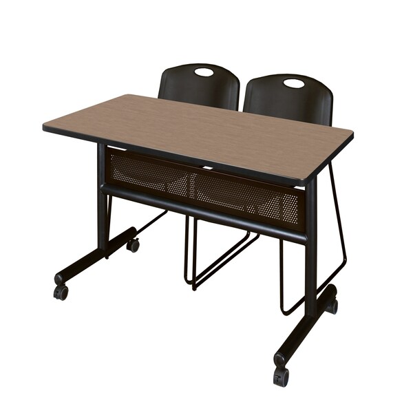 Regency Kobe Flip-Top Privacy Nesting Table W/ 2 Zeng Stack Chairs, 48 in W, 24 in L, Noble Oak - MKFTM4824NO44BK