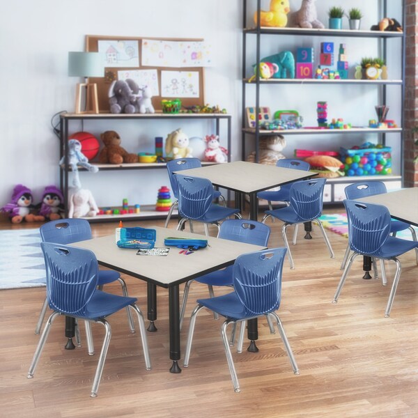 Kee Square Tables > Height Adjustable > Square Classroom Tables, 48 W, 48 L, 23-34 H, Wood|Metal, Maple - TB4848PLAPBK