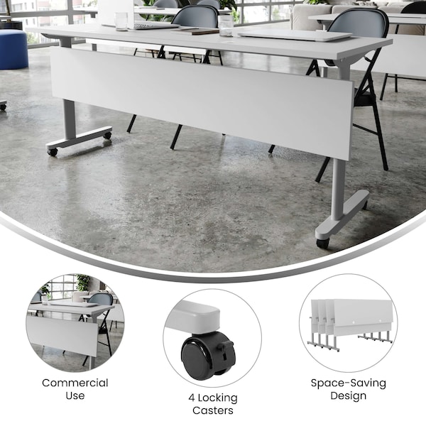 Flash Furniture Palmer 72in. x 24in. HD Nesting Table w/T-Legs, Modesty Panel, 1in. Thick Gray Tabletop, Gray Frame - MT-M7224-T-LEG-GRYGRY-GG