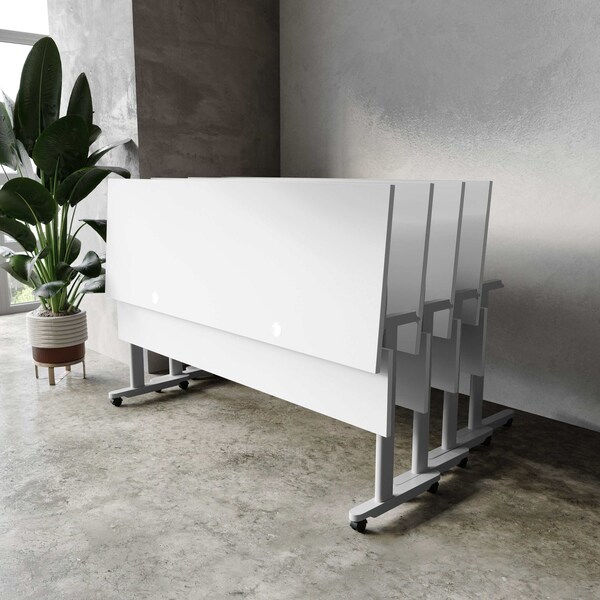Flash Furniture Palmer 72in. x 24in. HD Nesting Table w/T-Legs, Modesty Panel, 1in. Thick Gray Tabletop, Gray Frame - MT-M7224-T-LEG-GRYGRY-GG