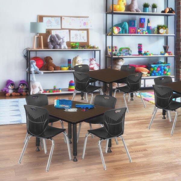 Regency Square Kee Adjustable Classroom Table W/ 4 Andy Stack Chairs, 30 in W, 30 in L, Neo Walnut - TB3030NWAPBK45BK