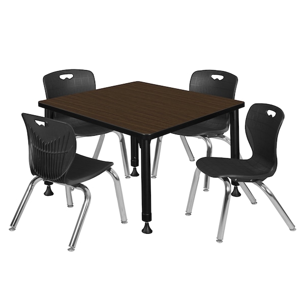 Regency Square Kee Adjustable Classroom Table W/ 4 Andy Stack Chairs, 30 in W, 30 in L, Neo Walnut - TB3030NWAPBK45BK