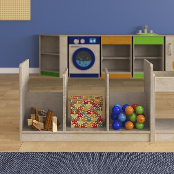 Flash Furniture Bright Beginnings Commercial Grade Modular Double Sided Multipurpose Wooden Classroom Storage Unit with Transparent Sides, Natural - MK-KE24558-GG