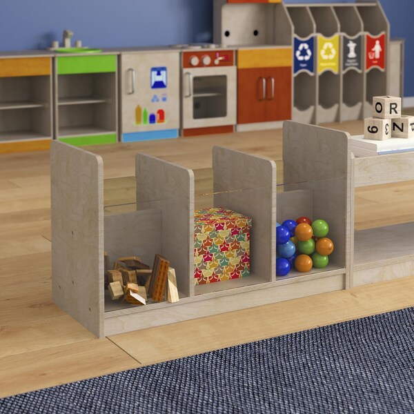 Flash Furniture Bright Beginnings Commercial Grade Modular Double Sided Multipurpose Wooden Classroom Storage Unit with Transparent Sides, Natural - MK-KE24558-GG