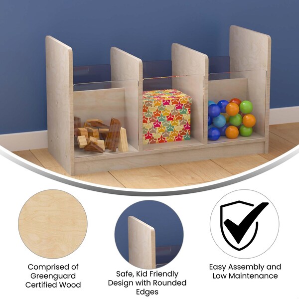 Flash Furniture Bright Beginnings Commercial Grade Modular Double Sided Multipurpose Wooden Classroom Storage Unit with Transparent Sides, Natural - MK-KE24558-GG