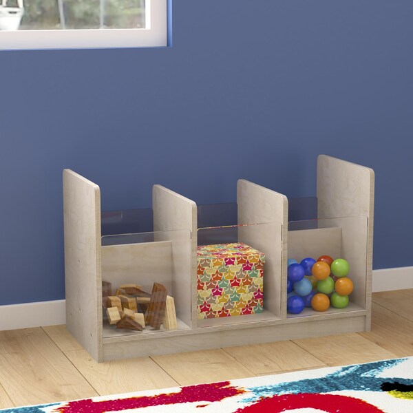 Flash Furniture Bright Beginnings Commercial Grade Modular Double Sided Multipurpose Wooden Classroom Storage Unit with Transparent Sides, Natural - MK-KE24558-GG