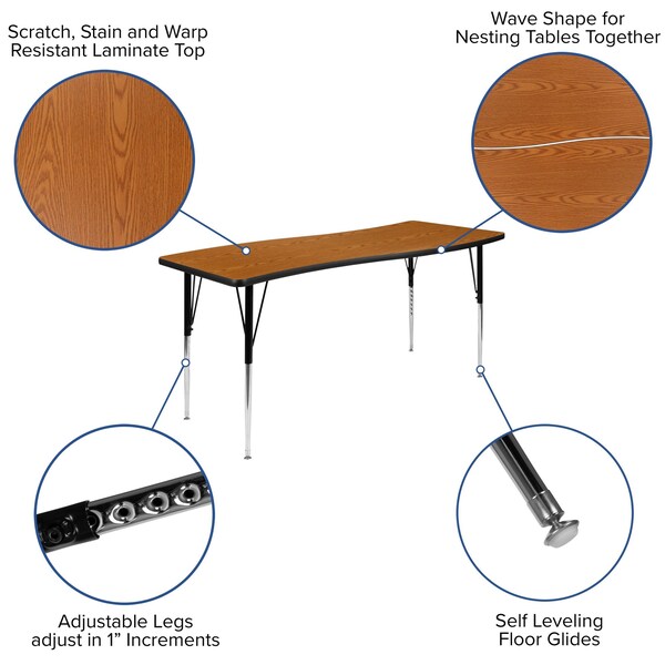 Flash Furniture 60 W, 86 L, 30.25 H, Chrome, Laminate, Particleboard, Plastic, Steel - XU-GRP-16CH-A3060CON-60-OAK-T-A-GG