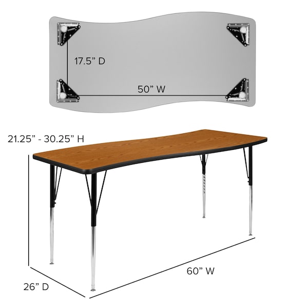 Flash Furniture 60 W, 86 L, 30.25 H, Chrome, Laminate, Particleboard, Plastic, Steel - XU-GRP-16CH-A3060CON-60-OAK-T-A-GG