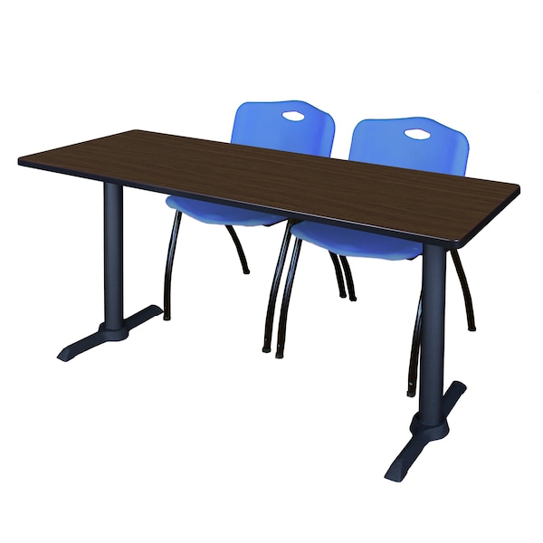 Regency Cain T-Base Training Seminar Table W/ 2 M Stack Chairs, 66 in W, 24 in L, Neo Walnut - MTRCT6624NW47BE