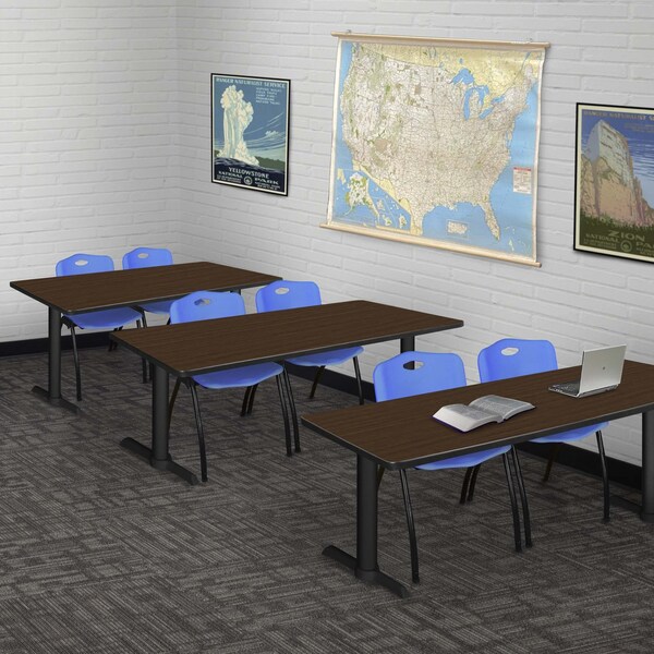 Regency Cain T-Base Training Seminar Table W/ 2 M Stack Chairs, 66 in W, 24 in L, Neo Walnut - MTRCT6624NW47BE
