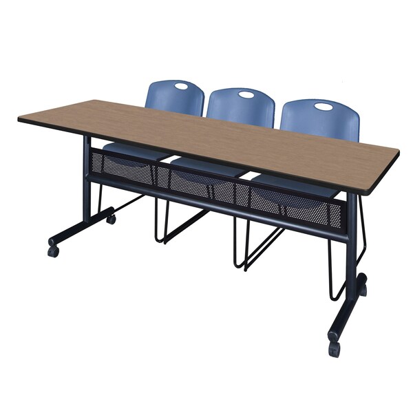Regency Kobe Flip-Top Privacy Nesting Table W/ 2 Zeng Stack Chairs, 84 in W, 24 in L, Noble Oak - MKFTM8424NO44BE