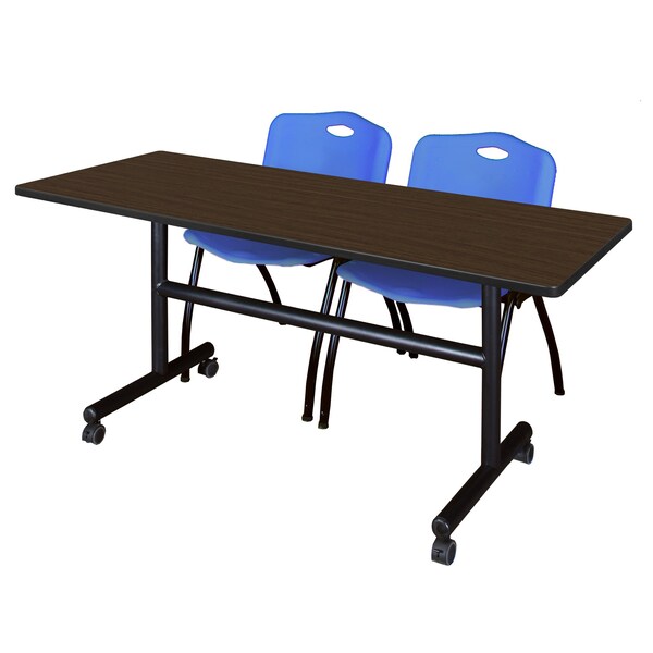Regency Kobe Flip-Top Training Nesting Table W/ 2 M Stack Chairs, 60 in W, 24 in L, Neo Walnut - MKFT6024NW47BE