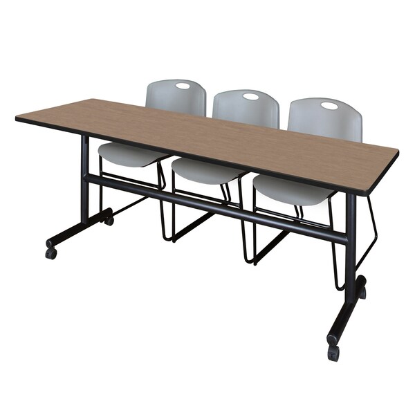 Regency Kobe Flip-Top Training Nesting Table W/ 2 Zeng Stack Chairs, 84 in W, 24 in L, Noble Oak - MKFT8424NO44GY
