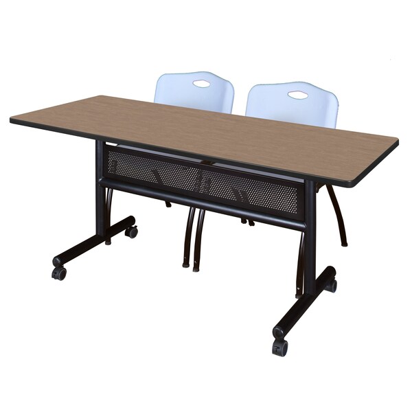Regency Kobe Flip-Top Privacy Nesting Table W/ 2 M Stack Chairs, 60 in W, 24 in L, Noble Oak - MKFTM6024NO47GY