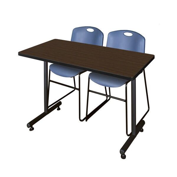 Regency Kobe T-Base Training Seminar Table W/ 2 Zeng Stack Chairs, 48 in W, 30 in L, Neo Walnut - MKTRCT4830NW44BE