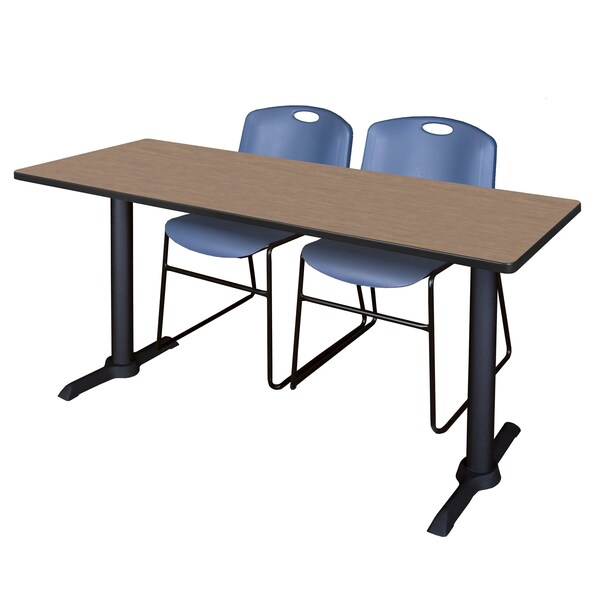 Regency Cain T-Base Training Seminar Table W/ 2 Zeng Stack Chairs, 72 in W, 24 in L, Noble Oak - MTRCT7224NO44BE